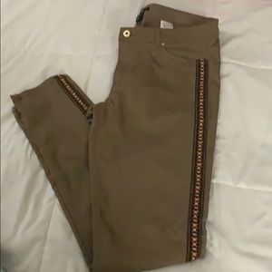 BNWOT Pattered Seam Khaki Pant Sz.31/12. Gold details. Tribal Seam.